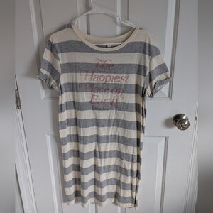 Disneyland Striped Tee Dress - Cream & Gray